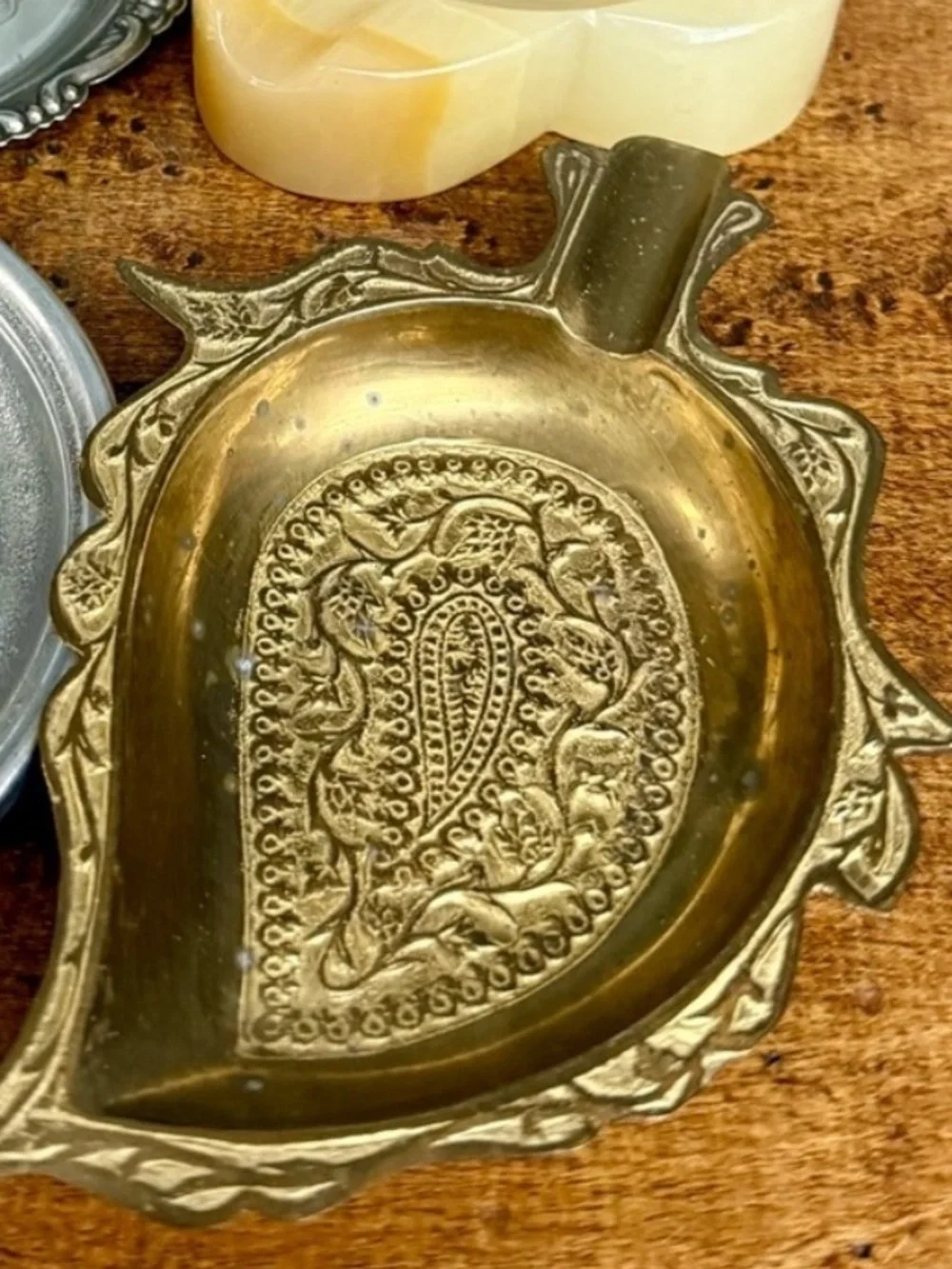 Vintage Trinket Dish Lot, Brass, Wilton Pewter, Mexican Onyx EUC